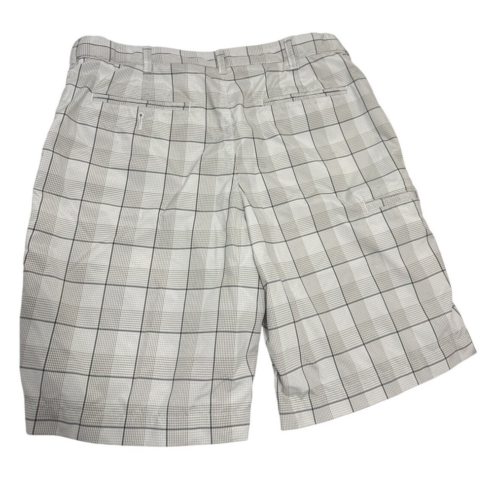 PGA Tour Mens Golf Shorts 34 Grey White Plaid Flat Front Polyester Performance - Picture 2 of 4